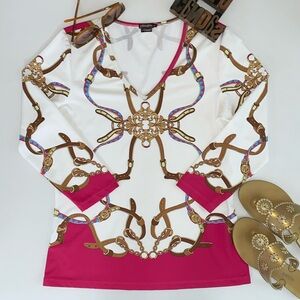 J. McLaughlin for Dillard’s Women’s 3/4 Sleeve V-Neck Equesterian Print Top